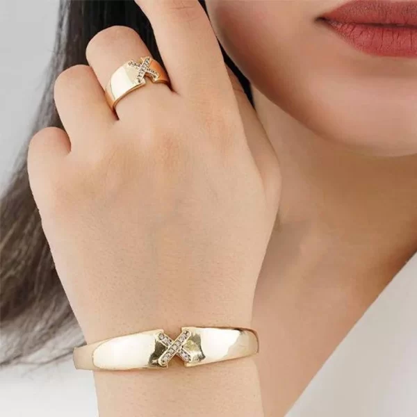 ست دستبند النگویی و انگشتر مدل ایکس